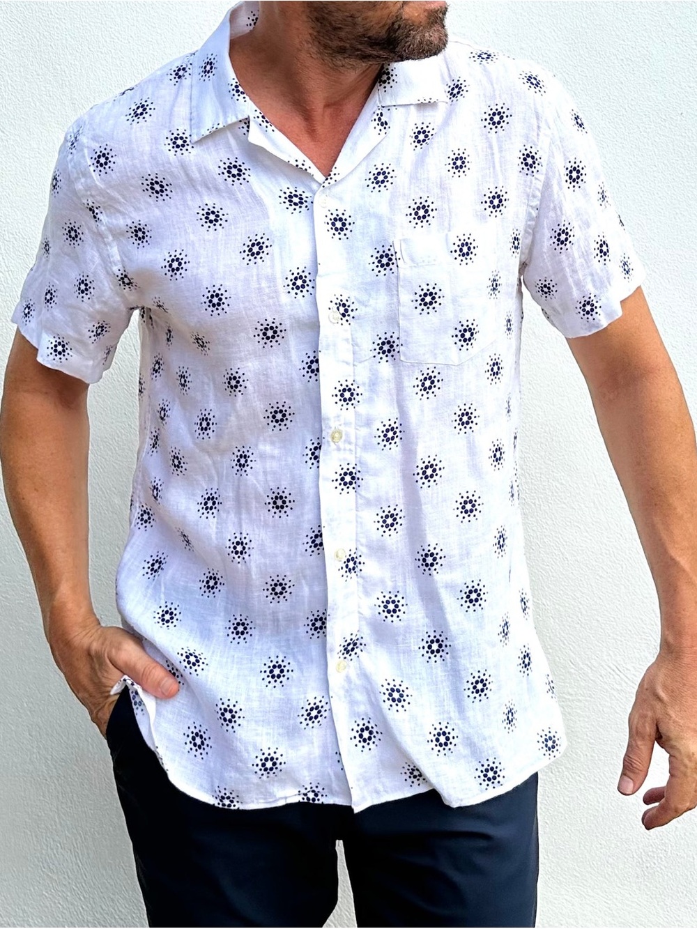 Teddy Stratford Cardano Summer 100% Linen Camp Collar Casual Polo 3 M/L